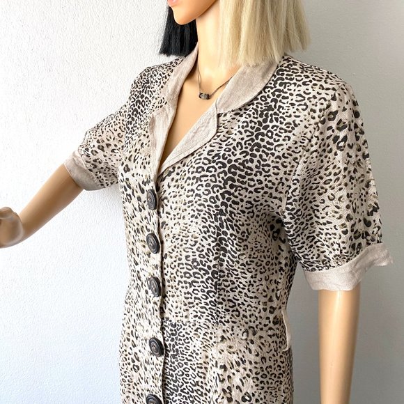 Animal Print Dress Cheetah Print Dress Leopard Print Dress Safari Dress Linen S - Picture 8 of 10